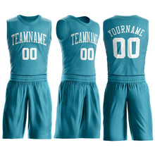 Load image into Gallery viewer, Custom Teal White Round Neck Suit Basketball Jersey