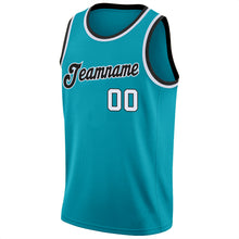 Load image into Gallery viewer, Custom Teal White-Black Round Neck Rib-Knit Basketball Jersey