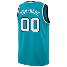 Load image into Gallery viewer, Custom Teal White-Black Round Neck Rib-Knit Basketball Jersey