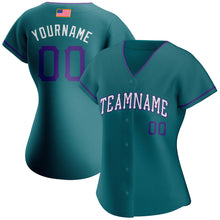 Load image into Gallery viewer, Custom Teal Purple-White Authentic American Flag Fashion Baseball Jersey