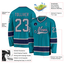 Load image into Gallery viewer, Custom Teal Gray-Navy Hockey Jersey