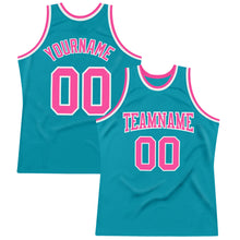 Load image into Gallery viewer, Custom Teal Pink-White Authentic Throwback Basketball Jersey