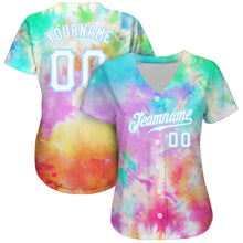 Load image into Gallery viewer, Custom Tie Dye White-Light Blue 3D Rainbow Authentic Baseball Jersey