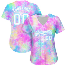 Load image into Gallery viewer, Custom Tie Dye White-Light Blue 3D Watercolor Gradient Authentic Baseball Jersey