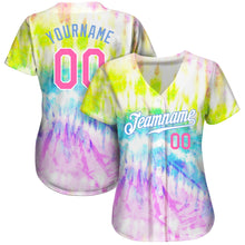 Load image into Gallery viewer, Custom Tie Dye Pink-Light Blue 3D Rainbow Authentic Baseball Jersey