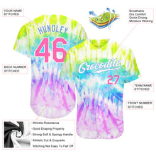 Load image into Gallery viewer, Custom Tie Dye Pink-Light Blue 3D Rainbow Authentic Baseball Jersey