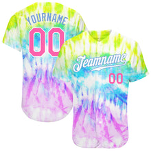 Load image into Gallery viewer, Custom Tie Dye Pink-Light Blue 3D Rainbow Authentic Baseball Jersey