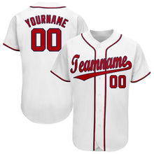 Load image into Gallery viewer, Custom White Red-Navy Baseball Jersey