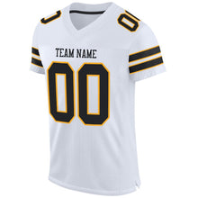 Load image into Gallery viewer, Custom White Black-Gold Mesh Authentic Football Jersey