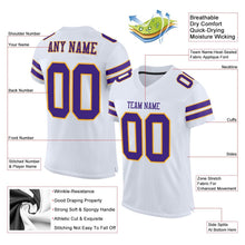 Load image into Gallery viewer, Custom White Purple-Gold Mesh Authentic Football Jersey