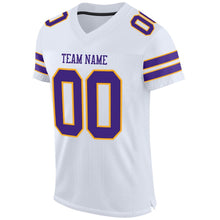 Load image into Gallery viewer, Custom White Purple-Gold Mesh Authentic Football Jersey
