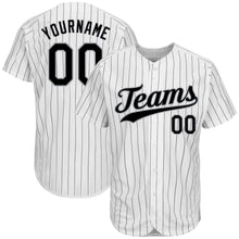 Load image into Gallery viewer, Custom White Black Pinstripe Black-Gray Authentic Baseball Jersey