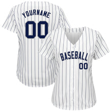 Load image into Gallery viewer, Custom White Navy Pinstripe Navy-Gray Authentic Baseball Jersey