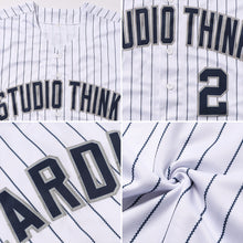 Load image into Gallery viewer, Custom White Navy Pinstripe Navy-Gray Authentic Baseball Jersey