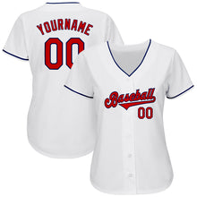 Load image into Gallery viewer, Custom White Red-Navy Authentic Baseball Jersey