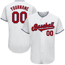 Load image into Gallery viewer, Custom White Red-Navy Authentic Baseball Jersey