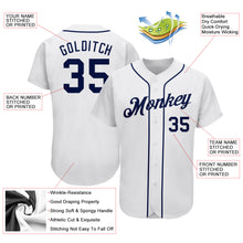 Load image into Gallery viewer, Custom White Navy Authentic Baseball Jersey