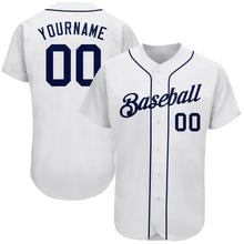 Load image into Gallery viewer, Custom White Navy Authentic Baseball Jersey