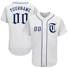 Load image into Gallery viewer, Custom White Navy Authentic Baseball Jersey