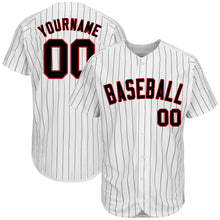 Load image into Gallery viewer, Custom White Black Pinstripe Black-Red Authentic Baseball Jersey