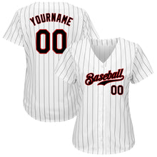 Load image into Gallery viewer, Custom White Black Pinstripe Black-Red Authentic Baseball Jersey
