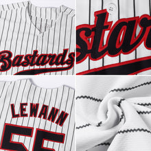Load image into Gallery viewer, Custom White Black Pinstripe Black-Red Authentic Baseball Jersey