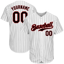 Load image into Gallery viewer, Custom White Black Pinstripe Black-Red Authentic Baseball Jersey