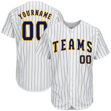 Load image into Gallery viewer, Custom White Navy Pinstripe Navy-Gold Authentic Baseball Jersey