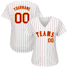 Load image into Gallery viewer, Custom White Red Pinstripe Red-Gold Authentic Baseball Jersey