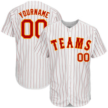 Load image into Gallery viewer, Custom White Red Pinstripe Red-Gold Authentic Baseball Jersey