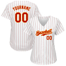 Load image into Gallery viewer, Custom White Red Pinstripe Red-Gold Authentic Baseball Jersey