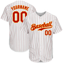 Load image into Gallery viewer, Custom White Red Pinstripe Red-Gold Authentic Baseball Jersey