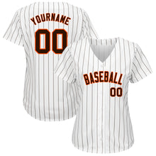 Load image into Gallery viewer, Custom White Brown Pinstripe Brown-Orange Authentic Baseball Jersey