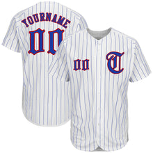 Load image into Gallery viewer, Custom White Royal Pinstripe Royal-Red Authentic Baseball Jersey