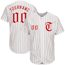 Load image into Gallery viewer, Custom White Red Pinstripe Red-White Authentic Baseball Jersey