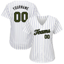 Load image into Gallery viewer, Custom White Royal Pinstripe Olive-Black Authentic Memorial Day Baseball Jersey