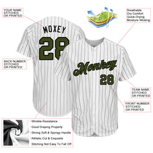 Load image into Gallery viewer, Custom White Black Pinstripe Olive-Black Authentic Memorial Day Baseball Jersey