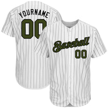Load image into Gallery viewer, Custom White Black Pinstripe Olive-Black Authentic Memorial Day Baseball Jersey