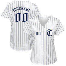 Load image into Gallery viewer, Custom White Navy Pinstripe Navy-Gray Authentic Baseball Jersey