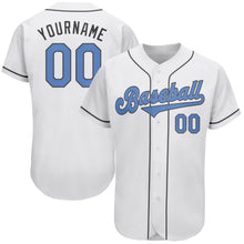Load image into Gallery viewer, Custom White Light Blue-Steel Gray Authentic Father's Day Baseball Jersey