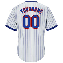 Load image into Gallery viewer, Custom White Royal Pinstripe Royal-Red Authentic Throwback Rib-Knit Baseball Jersey Shirt