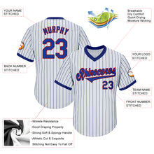 Load image into Gallery viewer, Custom White Royal Pinstripe Royal-Red Authentic Throwback Rib-Knit Baseball Jersey Shirt