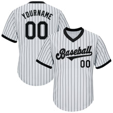 Load image into Gallery viewer, Custom White Black Pinstripe Black-Gray Authentic Throwback Rib-Knit Baseball Jersey Shirt
