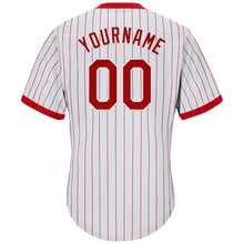 Load image into Gallery viewer, Custom White Red Pinstripe Red-White Authentic Throwback Rib-Knit Baseball Jersey Shirt