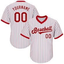 Load image into Gallery viewer, Custom White Red Pinstripe Red-White Authentic Throwback Rib-Knit Baseball Jersey Shirt