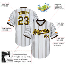 Load image into Gallery viewer, Custom White Brown Pinstripe Brown-Gold Authentic Throwback Rib-Knit Baseball Jersey Shirt