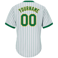 Load image into Gallery viewer, Custom White Kelly Green Pinstripe Kelly Green-Gold Authentic Throwback Rib-Knit Baseball Jersey Shirt