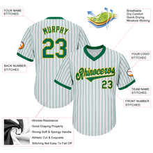 Load image into Gallery viewer, Custom White Kelly Green Pinstripe Kelly Green-Gold Authentic Throwback Rib-Knit Baseball Jersey Shirt