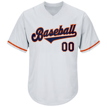 Load image into Gallery viewer, Custom White Navy-Orange Authentic Throwback Rib-Knit Baseball Jersey Shirt
