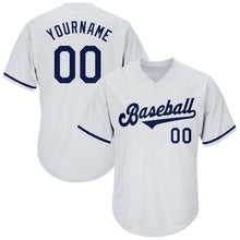 Load image into Gallery viewer, Custom White Navy Authentic Throwback Rib-Knit Baseball Jersey Shirt